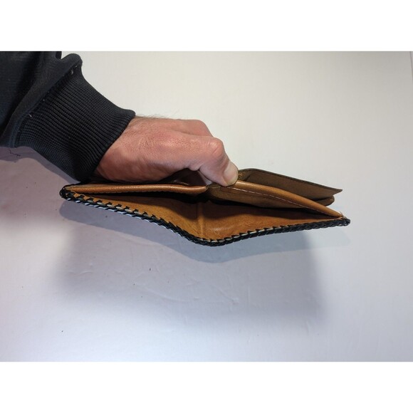 Vintage Hand Tooled Leather Wallet Deer Forest Scene Western Bifold Snap Brown - Picture 13 of 15